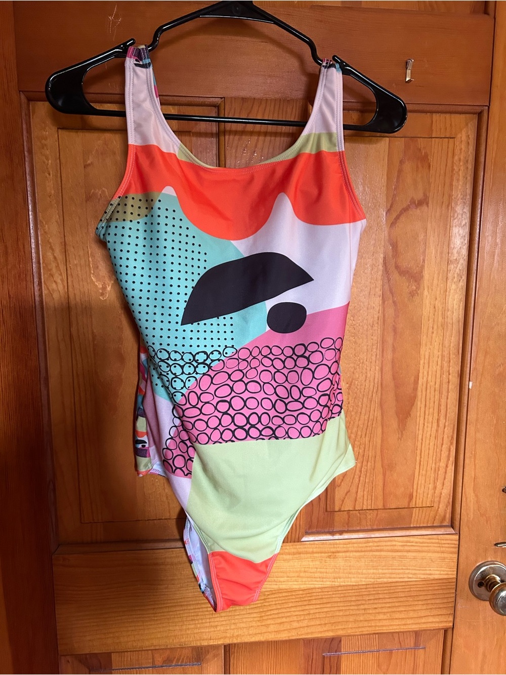 Fun Colorblock Graphic One-Piece Swimsuit - Pink/Green/Coral
